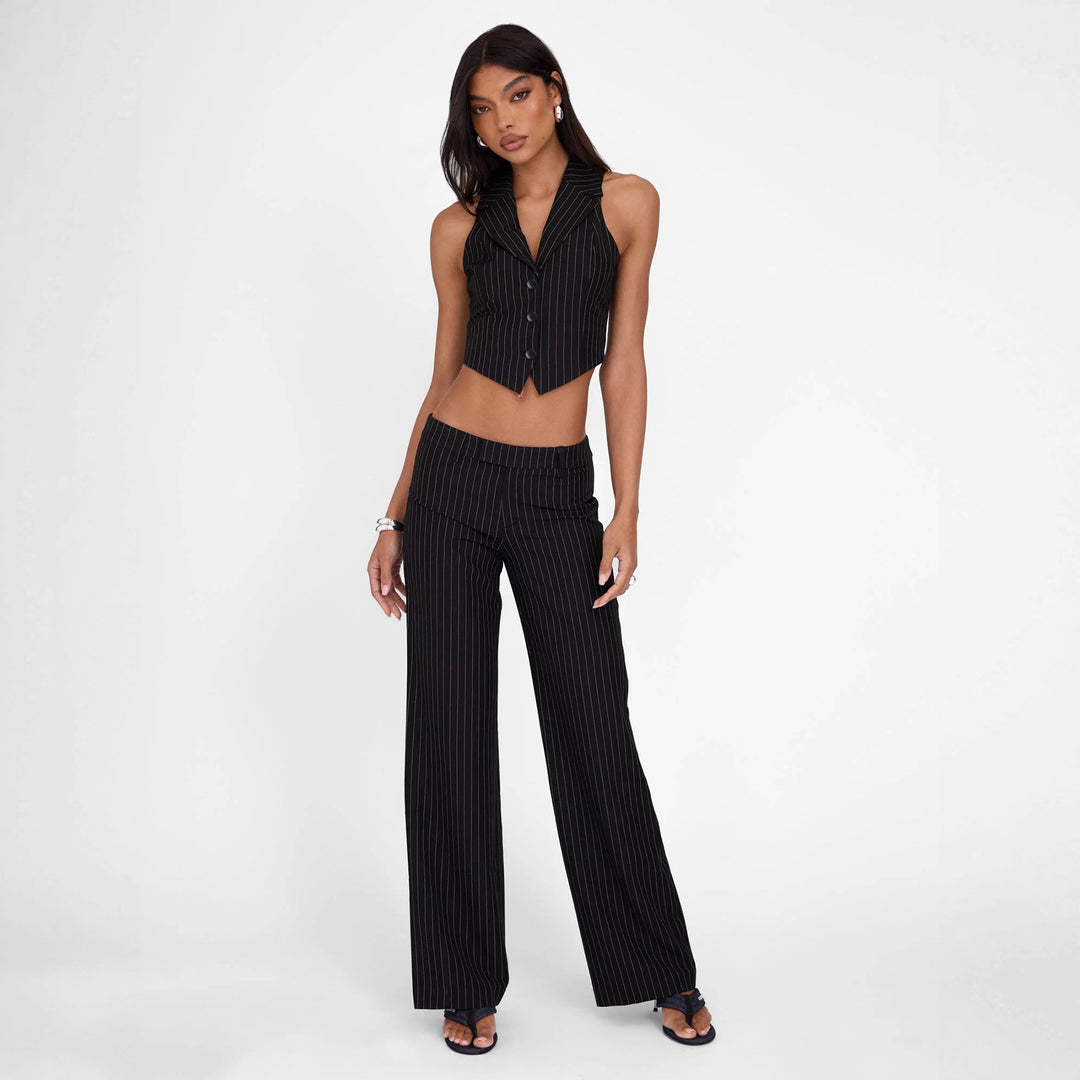Damen ausgestelltes Bustier-Oberteil mit feinen Streifen und Knopfdetails Drune