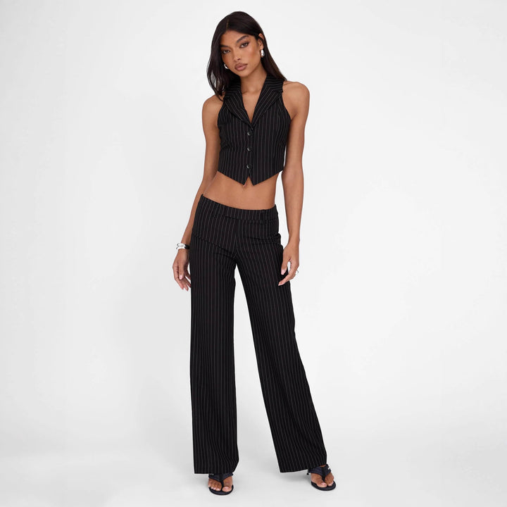 Damen ausgestelltes Bustier-Oberteil mit feinen Streifen und Knopfdetails Drune
