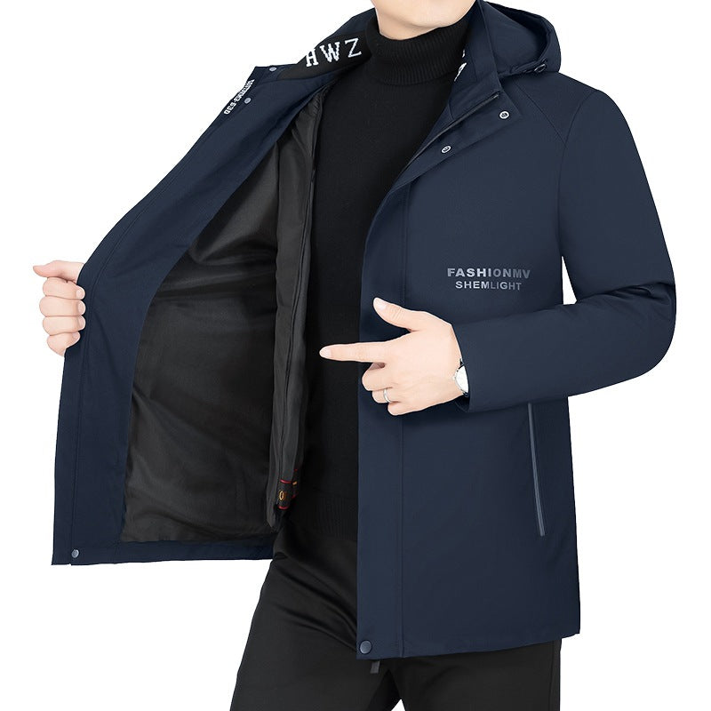 Herren Moderner Urbaner Parka mit fester Kapuze, nahtverdeckten Reißverschlüssen und leichtem Thermofutter Drune