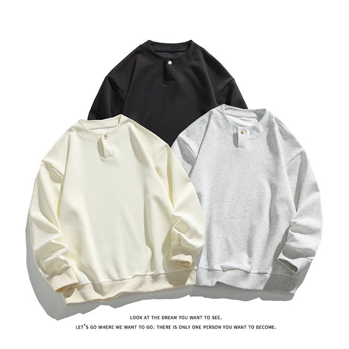Unisex Oversize-Henley-Sweatshirt mit Druckknopf am Kragen Drune