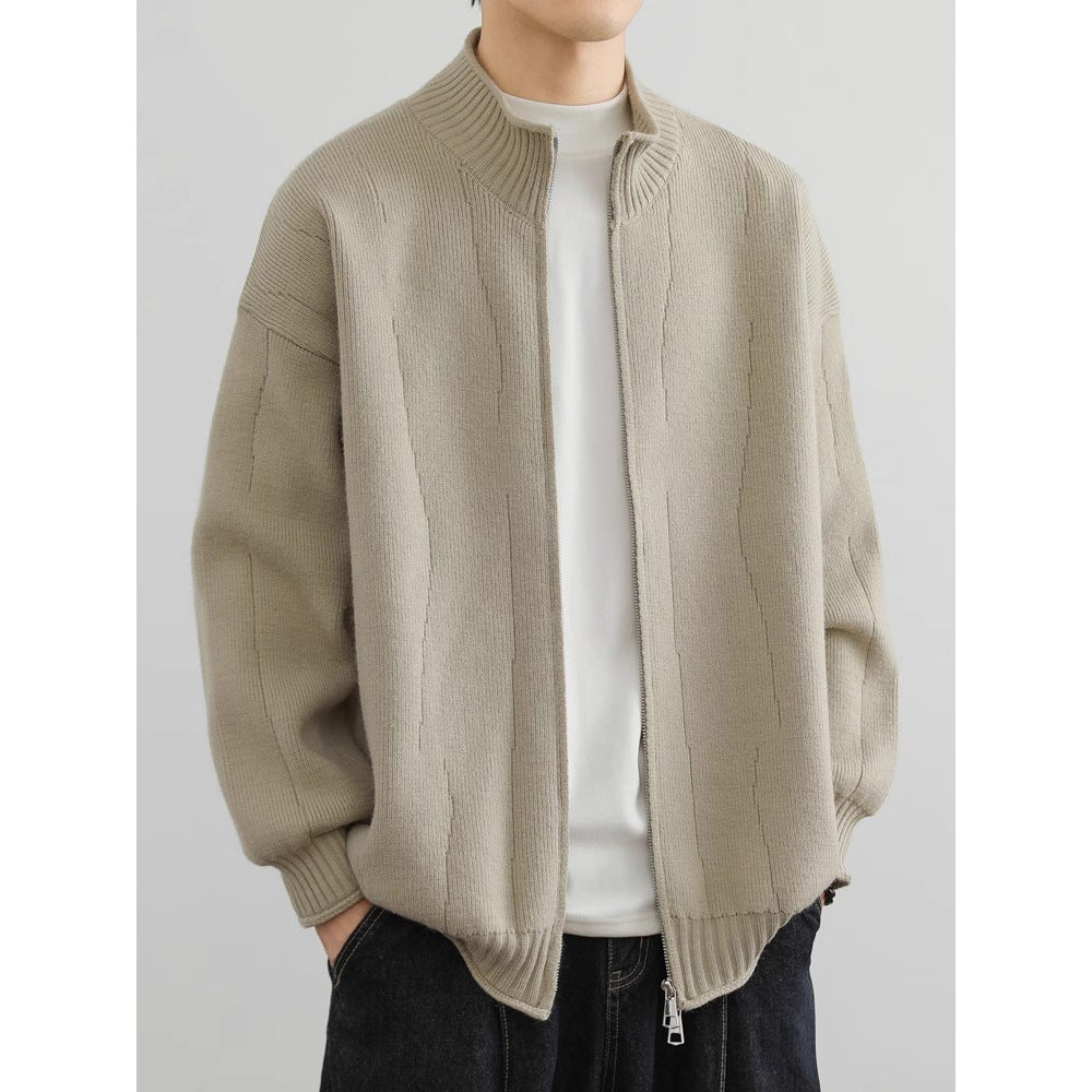 Herren Modische Strickjacke mit hohem Kragen Drune