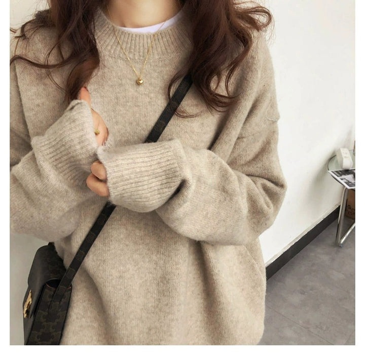 Damen Lässiger Kuschel-Feinstrickpullover mit Stehkragen und verlängerten Bündchen Drune