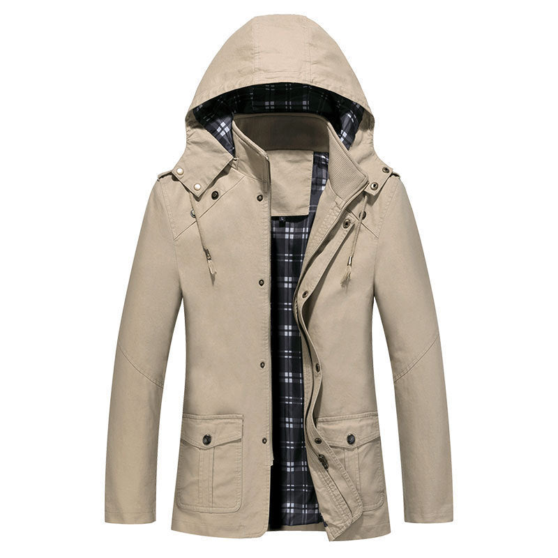 Herren Leichter Kapuzenparka mit kariertem Innenfutter und Multifunktions-Taschen Drune