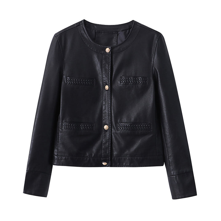 Damen Lederjacke im modernen Stil mit dekorativen Taschen und elegantem Schnitt Drune
