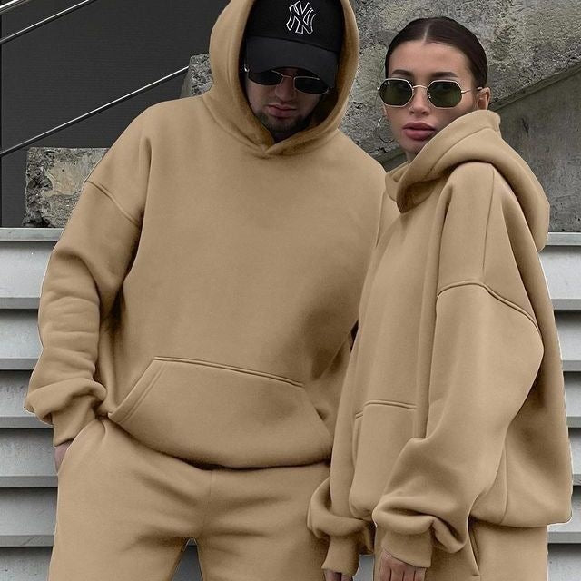 Unisex Oversize-Kapuzenpullover mit Kängurutasche und weiter Jogginghose aus French Terry Drune