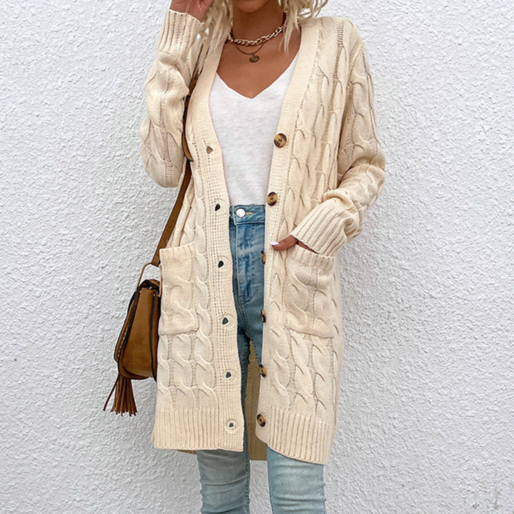 Damen Lange gestrickte Strickjacke mit Kabelmuster Drune