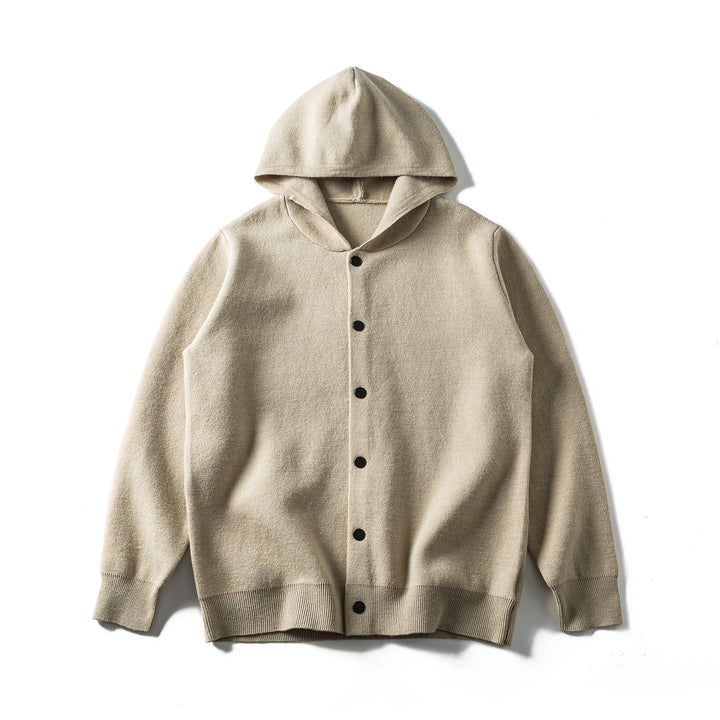Unisex Leichte Kapuzen‑Strickjacke mit Druckknopfleiste und Rippbündchen Drune