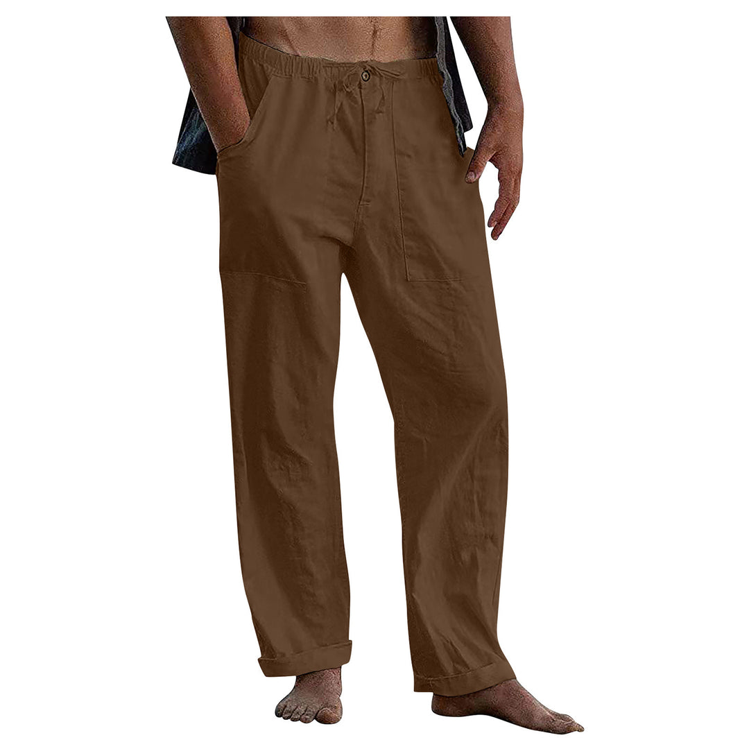 Herren lockere Leinenhose mit Gummibund und aufgesetzten Seitentaschen Drune