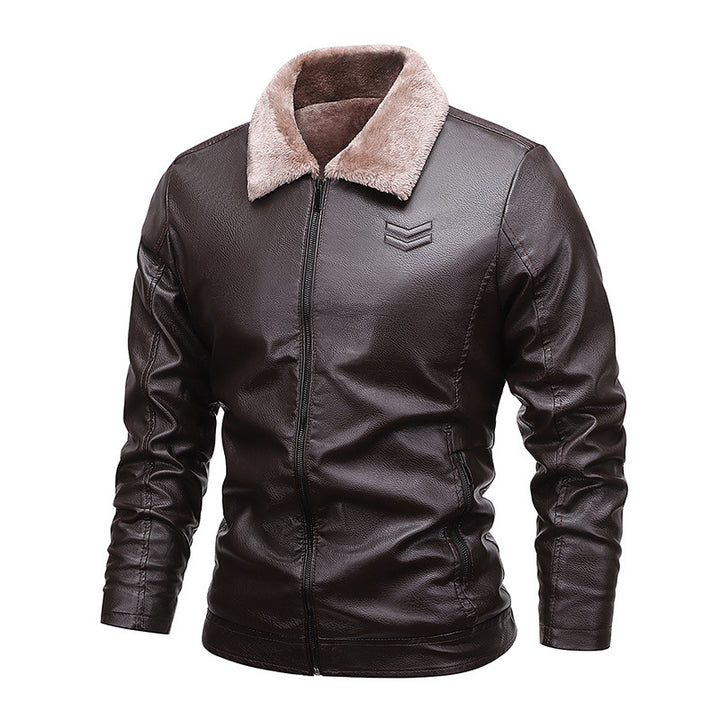 Herren Kunstleder-Pilotblouson mit Teddykragen und windabweisender Außenlage Drune