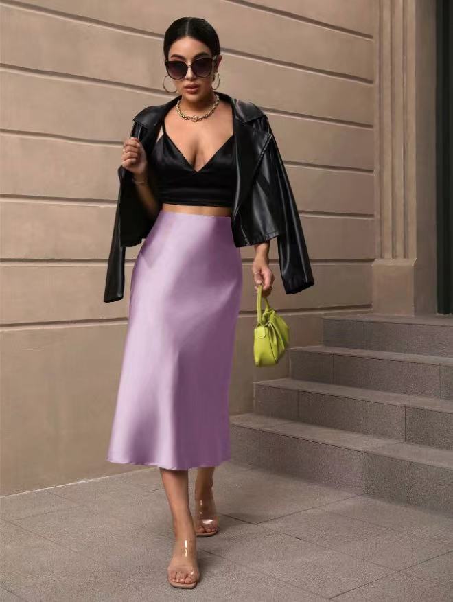 Damen Satin Rock mit schwingendem Saum und elegantem Schnitt Drune