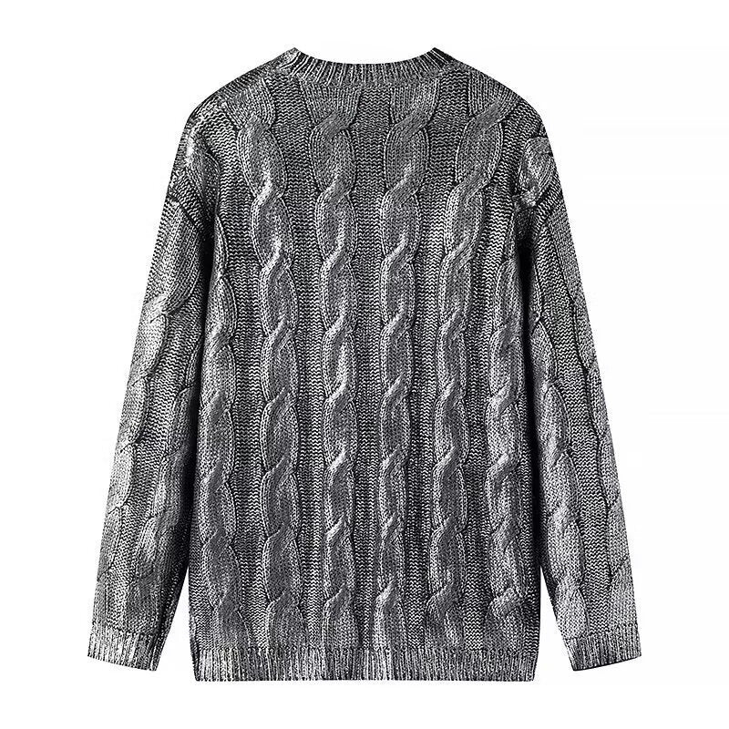 Damen Grobgestrickter Zopfstrick-Pullover mit Rundhals und Oversize-Schnitt Drune