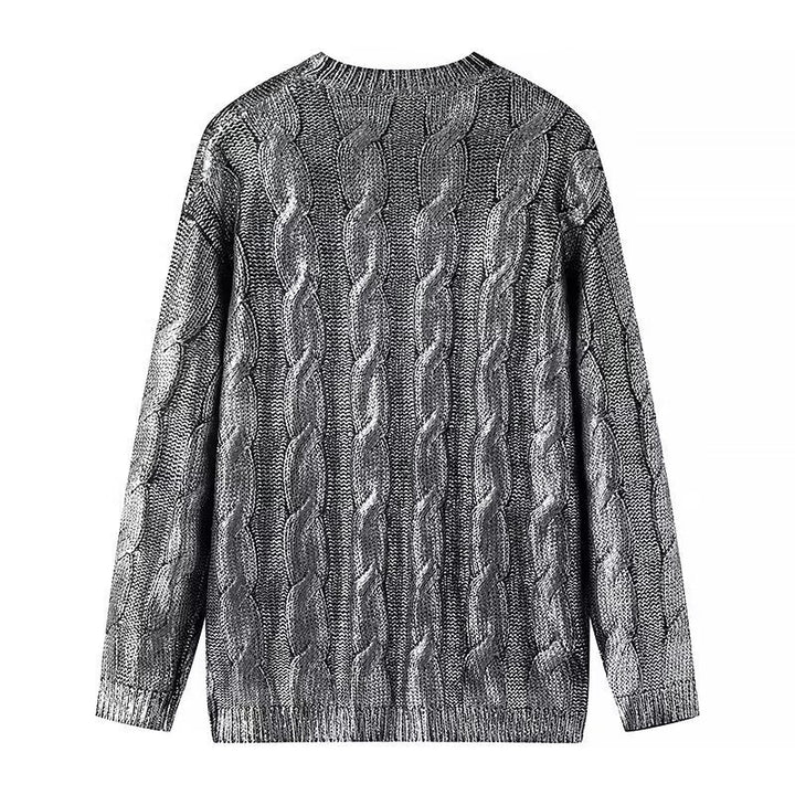 Damen Grobgestrickter Zopfstrick-Pullover mit Rundhals und Oversize-Schnitt Drune