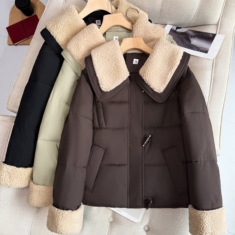Damen nan kurzer wattierter Steppblouson mit voluminösem Teddykragen und Umschlag-Teddybündchen Drune