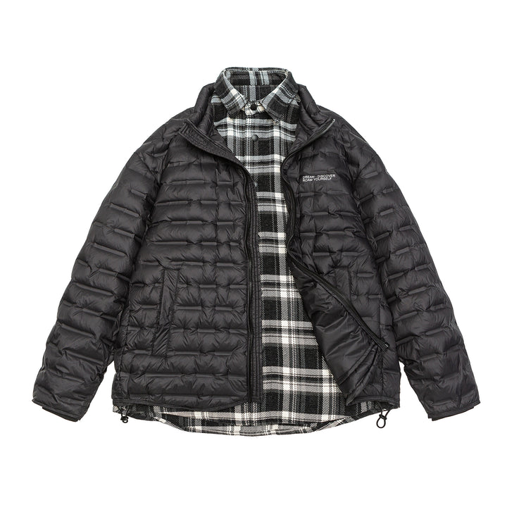 Herren Leichte gesteppte Hybridjacke mit kariertem Innenfutter und Tunnelzug Drune