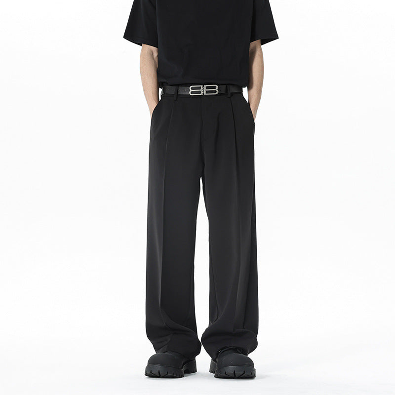 Herren nan weite Bundfalte Stoffhose mit hoher Taille, gerade Beinform und dezenten Seitentaschen Drune