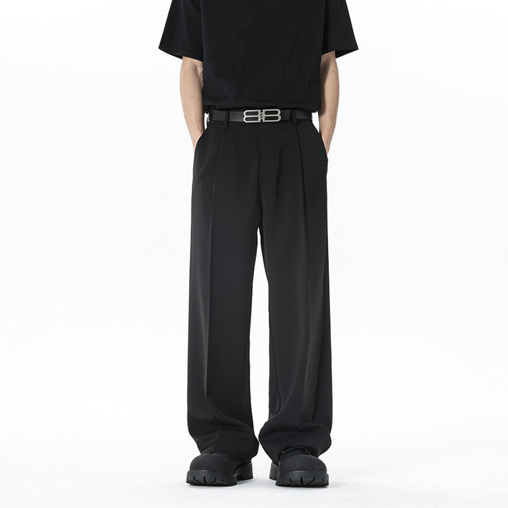 Herren nan weite Bundfalte Stoffhose mit hoher Taille, gerade Beinform und dezenten Seitentaschen Drune