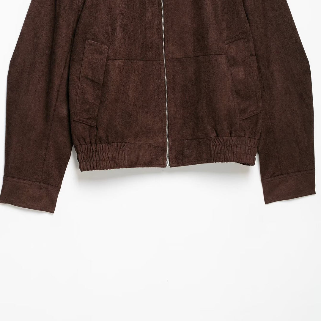 Damen Velourslederoptik Bomberjacke mit Funnelkragen und elastischem Saum Drune