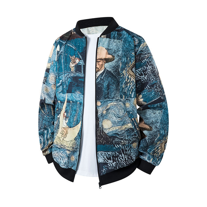 Herren Bomberjacke im Ethno-Print mit leichter Wattierung und geripptem Saum Drune