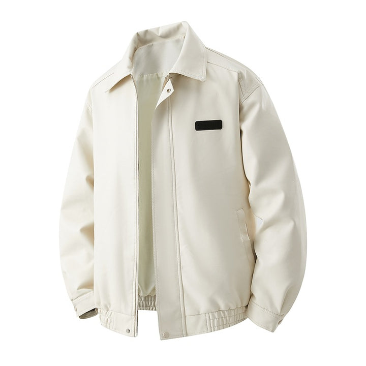 Herren Minimalistische Kunstleder-Blousonjacke mit Hemdkragen, verdecktem Reißverschluss & elastischem Saum Drune