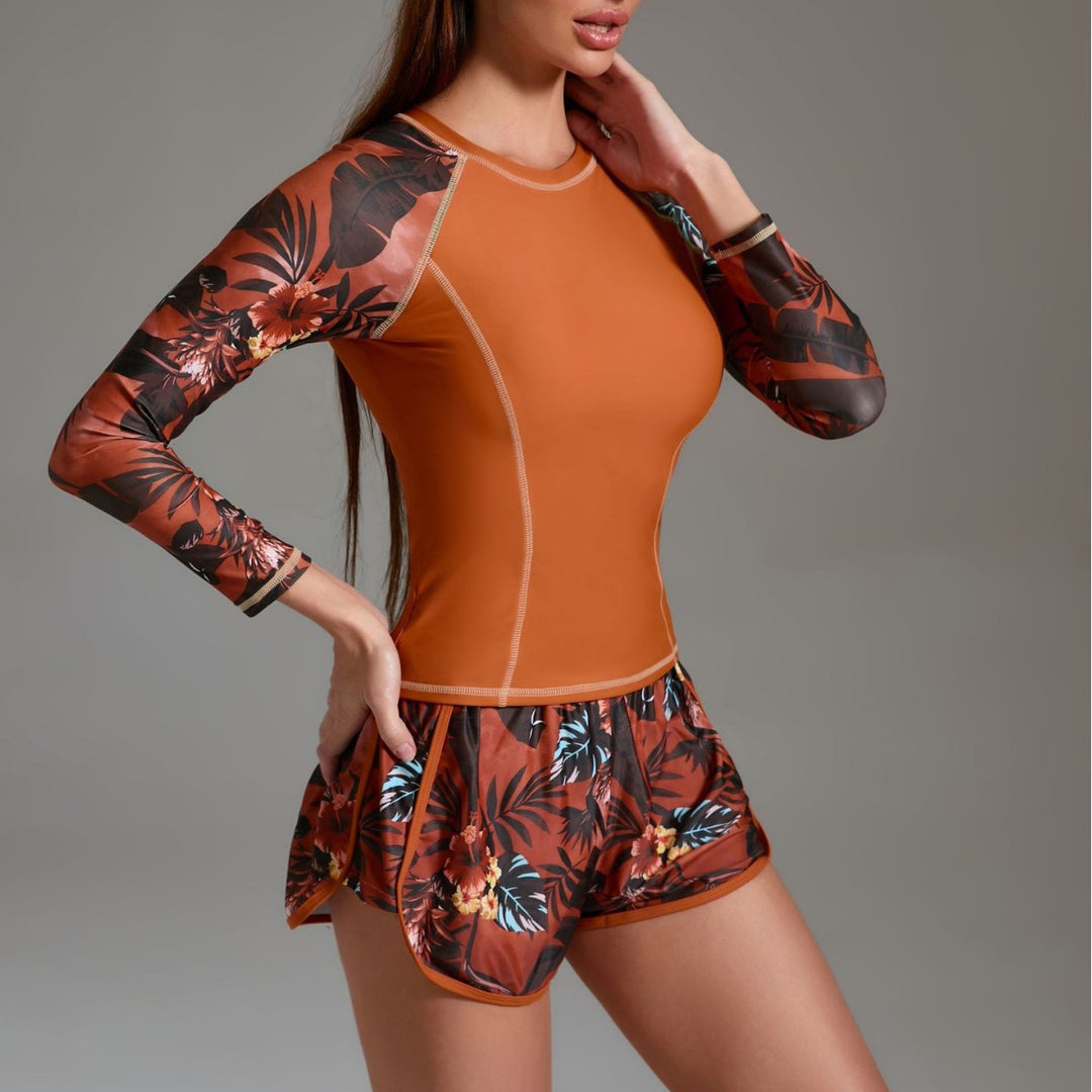Damen Sportlicher Surf-Look mit langärmligem Oberteil und Shorts Drune