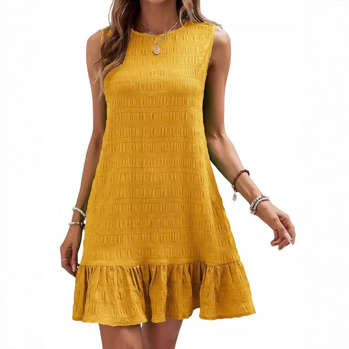 Damen ärmelloses Sommerkleid mit Rüschensaum und strukturierter Oberfläche Drune