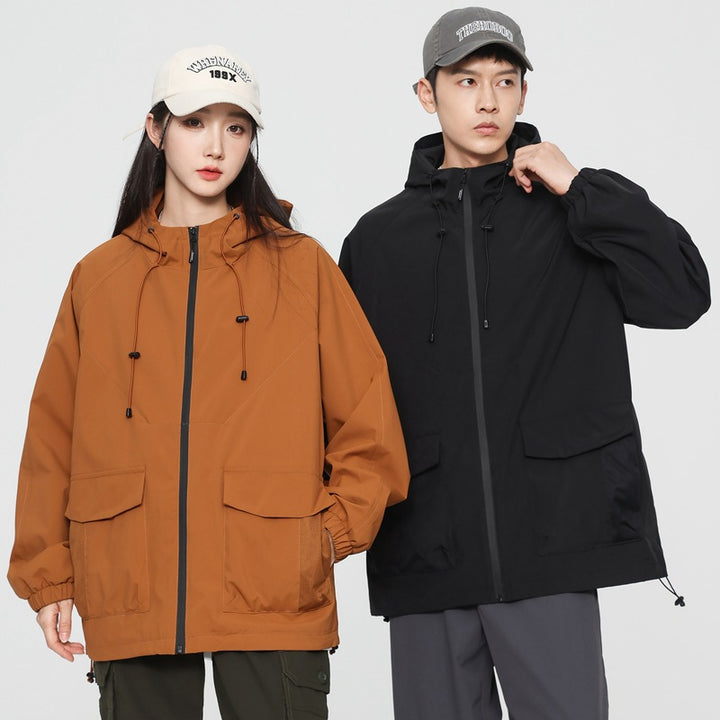 Damen Oversize Windbreaker Jacke mit Kapuze und Cargotaschen Drune