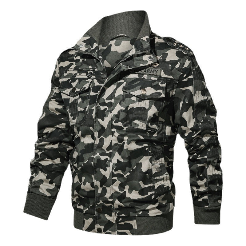 Herren Camouflage-Bomberjacke im Fieldstil mit Rippbündchen und Schulterklappen Drune