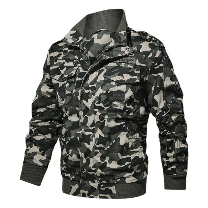 Herren Camouflage-Bomberjacke im Fieldstil mit Rippbündchen und Schulterklappen Drune