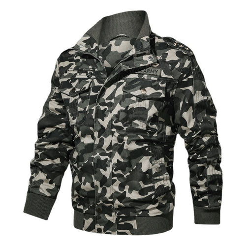 Herren Camouflage-Bomberjacke im Fieldstil mit Rippbündchen und Schulterklappen Drune
