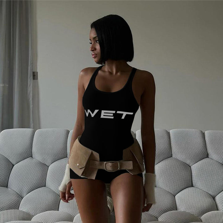 Damen Sportlicher Einteiler mit Racerback und auffälligem Logo Drune