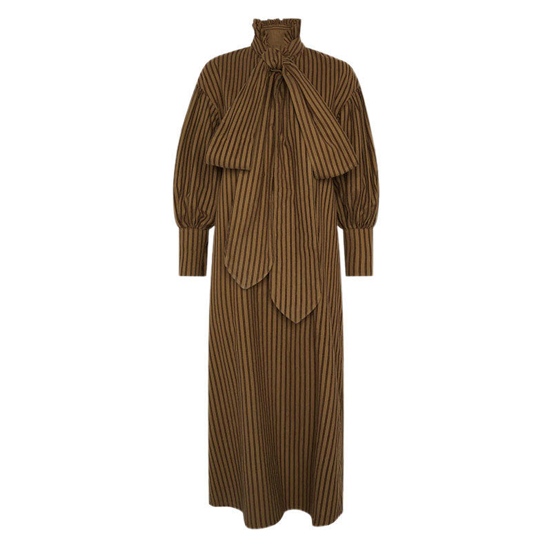 Damen Maxikleid mit eleganten Puffärmeln und schickem Schlips Drune