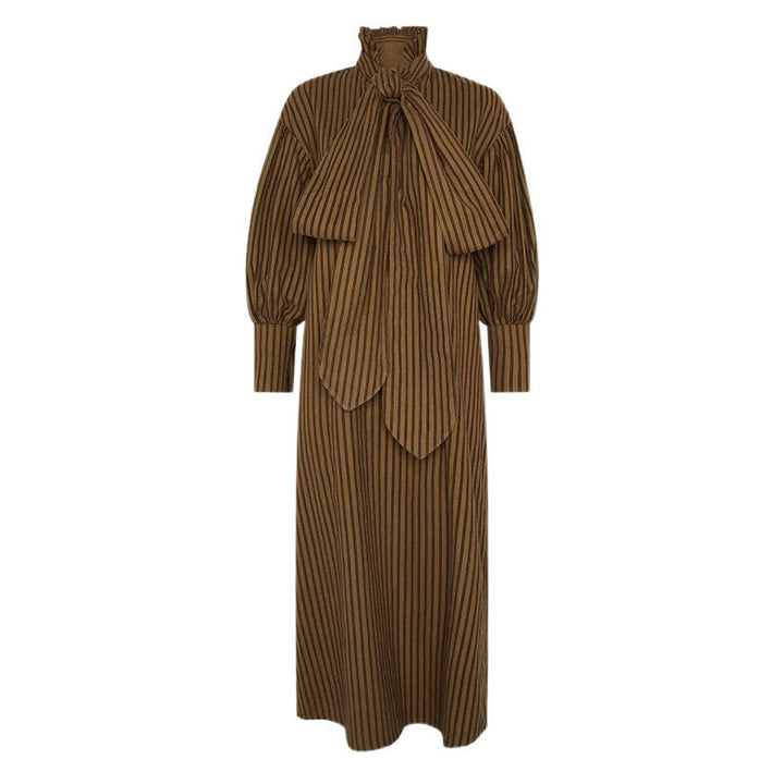 Damen Maxikleid mit eleganten Puffärmeln und schickem Schlips Drune