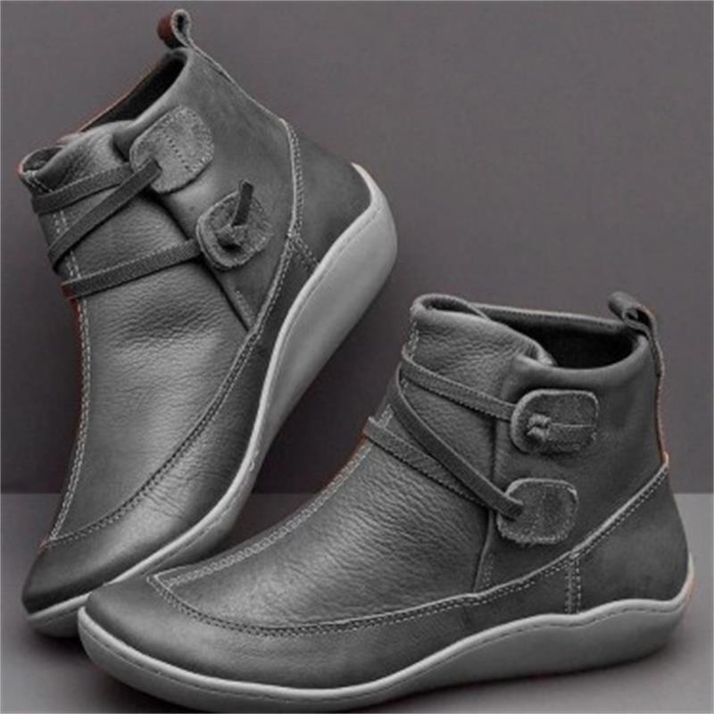 Damen elegante knöchelhohe Komfort-Stiefelette mit doppeltem Riemenverschluss und flexibler Leichtsohle Drune