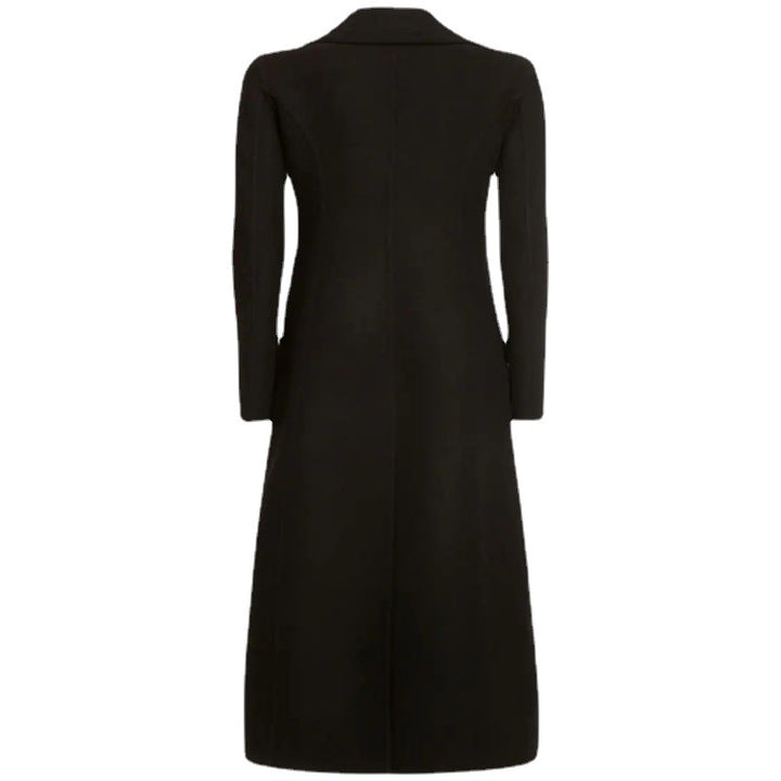 Damen Eleganter bodenlanger Wollmix‑Longcoat im Clean‑Cut Doppelreiher mit strukturierter Schulterpartie Drune