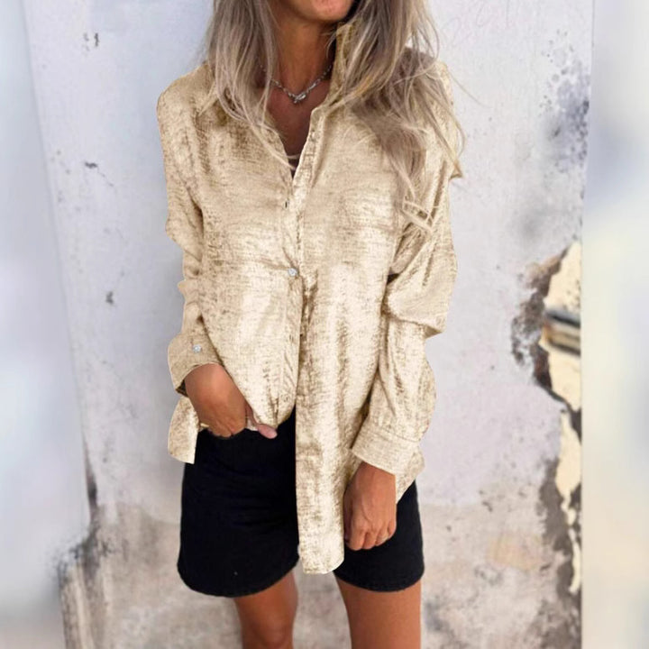 Damen glänzende Satin-Bluse mit modernen Cut-Out-Details Drune