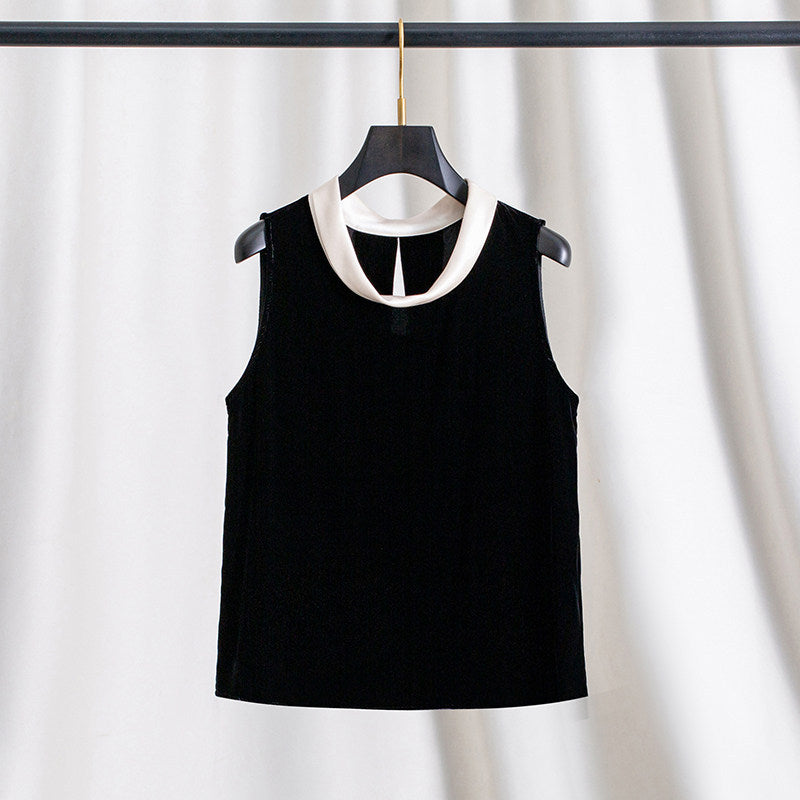 Damen Elegante Samtbluse mit Seidenkragen Drune