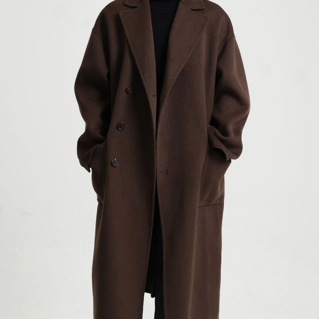Herren Oversize Doppelreiher Wollmantel mit weitem Schnitt und klassischem Revers Drune