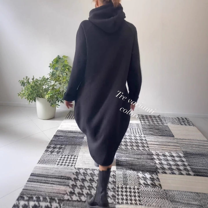 Damen Kapuzenkleid im lässigen Oversize-Stil mit glitzernden Akzenten Drune