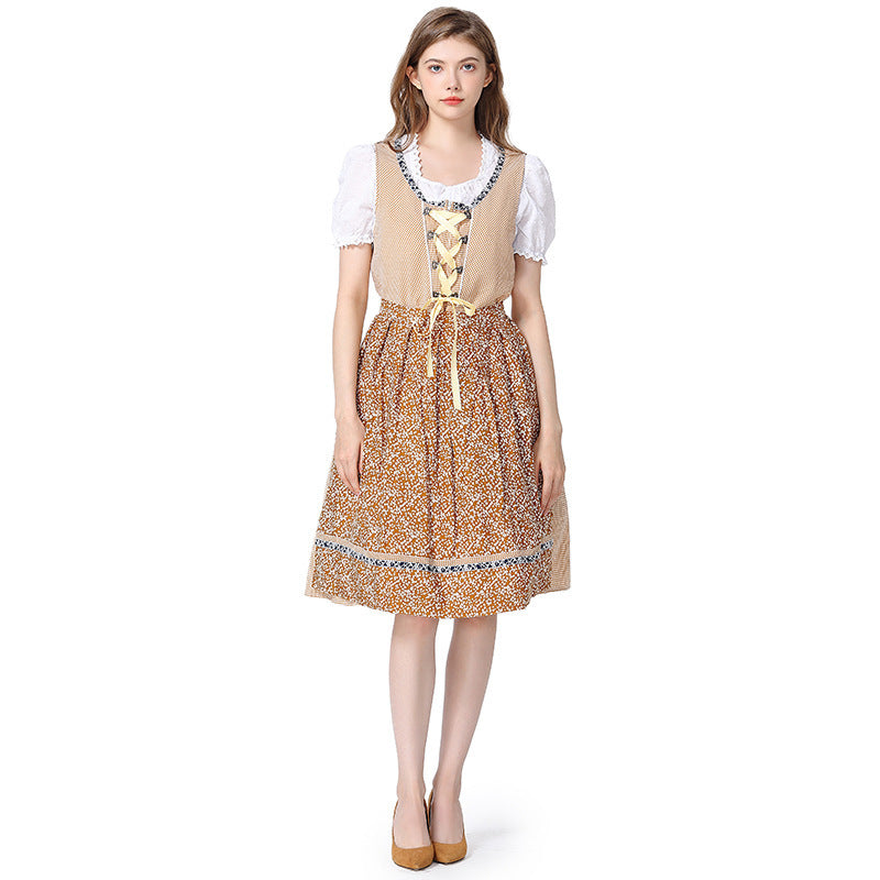 Damen nan traditionelles Oktoberfest Dirndlkleid mit Spitzenbluse, verstellbarer Korsettschnürung und geblümter Schürze Drune