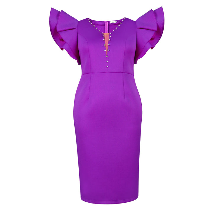 Damen elegantes Kleid mit voluminösen Rüschenärmeln und funkelnden Akzenten Drune