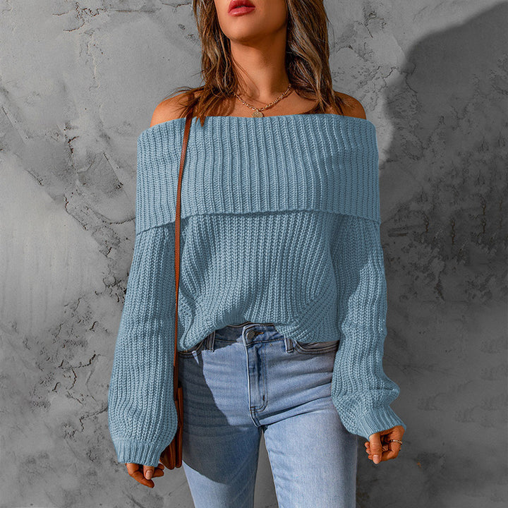 Damen nan weiter Off-Shoulder Grobstrickpullover mit überschnittener Schulterpartie und ballonärmeln Drune