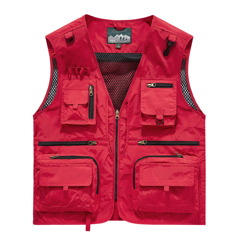 Herren Multifunktionale Outdoor-Utilityweste mit zahlreichen Reißverschlusstaschen, D-Ring und Karabiner Drune