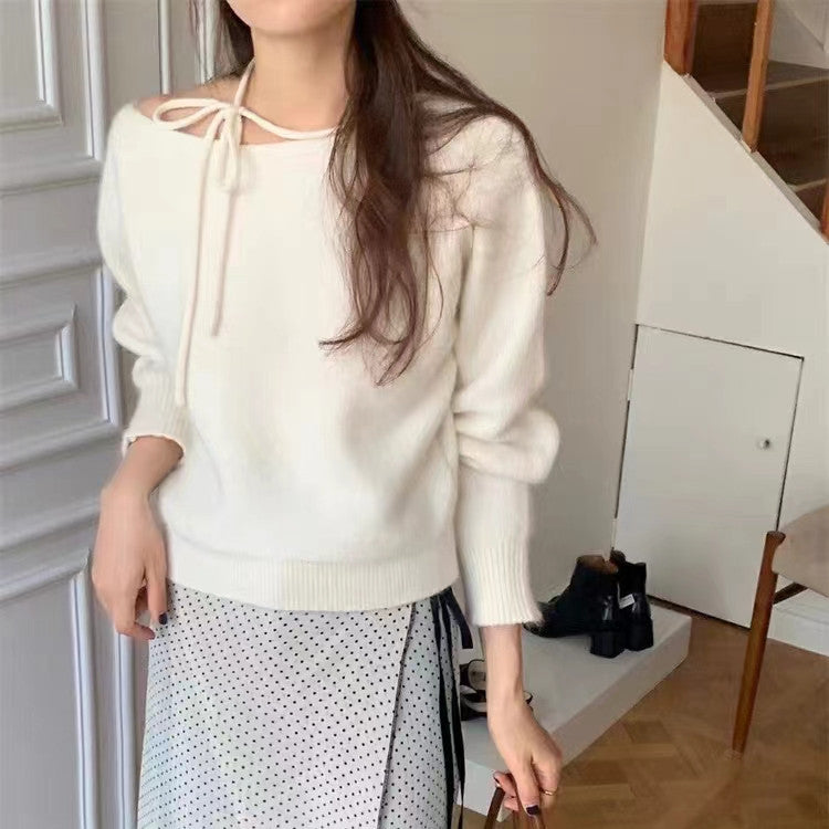 Damen lässiger Pullover mit dekorativem Halsband und weichem Material Drune