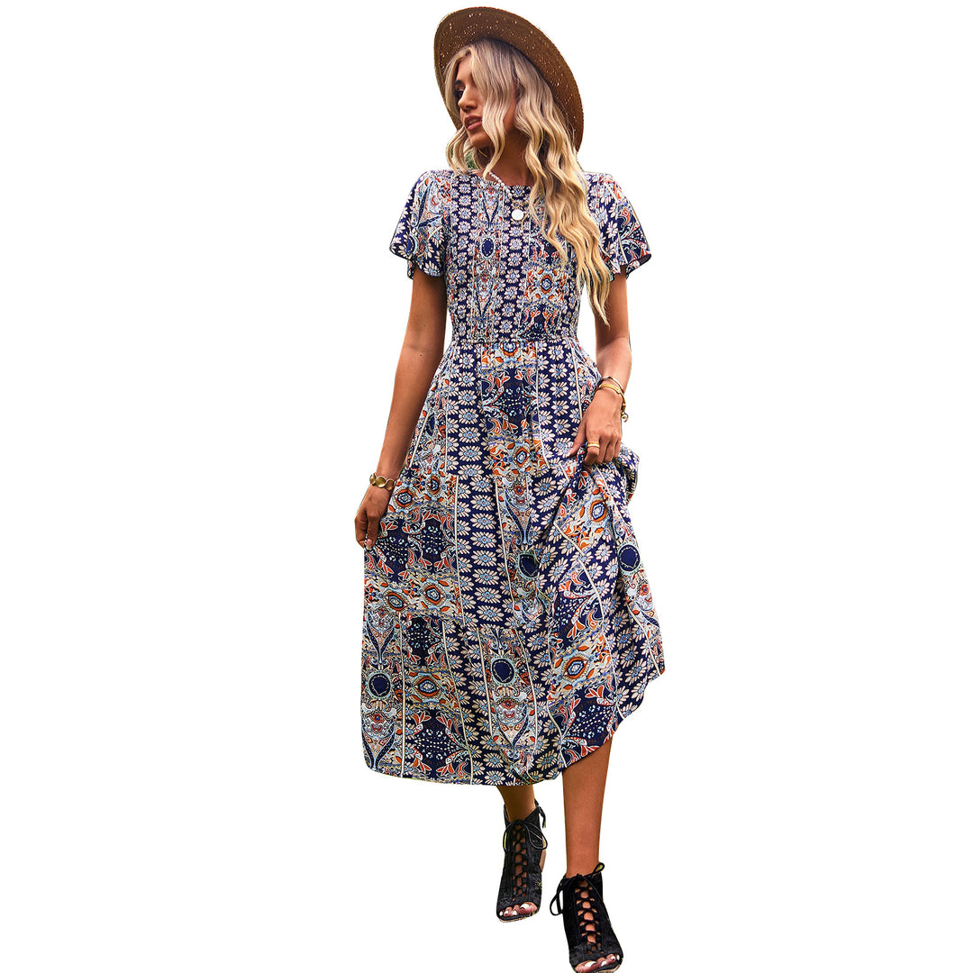 Damen Maxikleid mit floralem Muster und elastischem Tailleneinsatz Drune