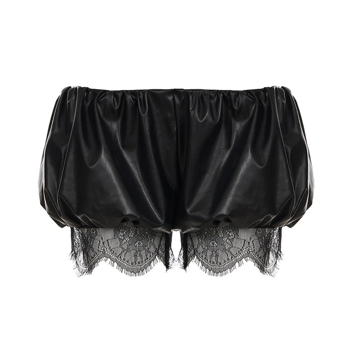 Damen Kunstleder-Shorts mit dekorativen Knopfdetails Drune