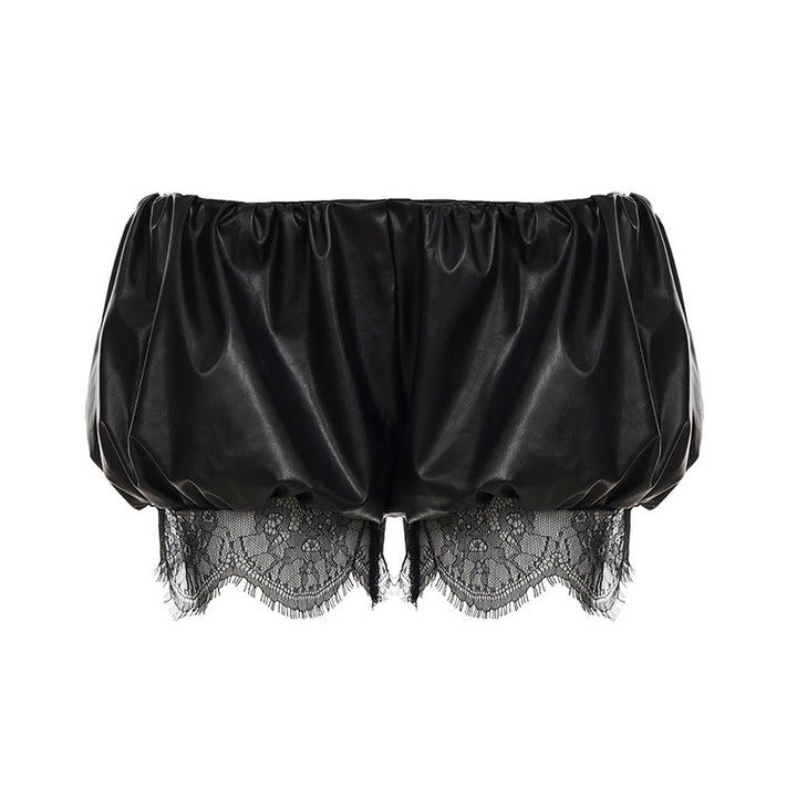Damen Kunstleder-Shorts mit dekorativen Knopfdetails Drune