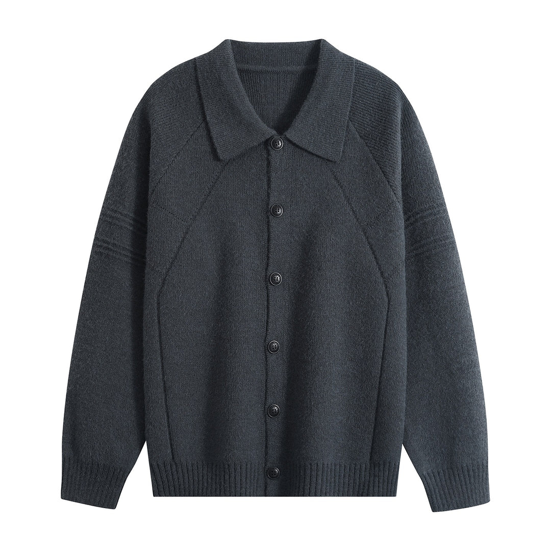 Herren Strickcardigan mit Hemdkragen, Raglanärmeln & geripptem Saum Drune