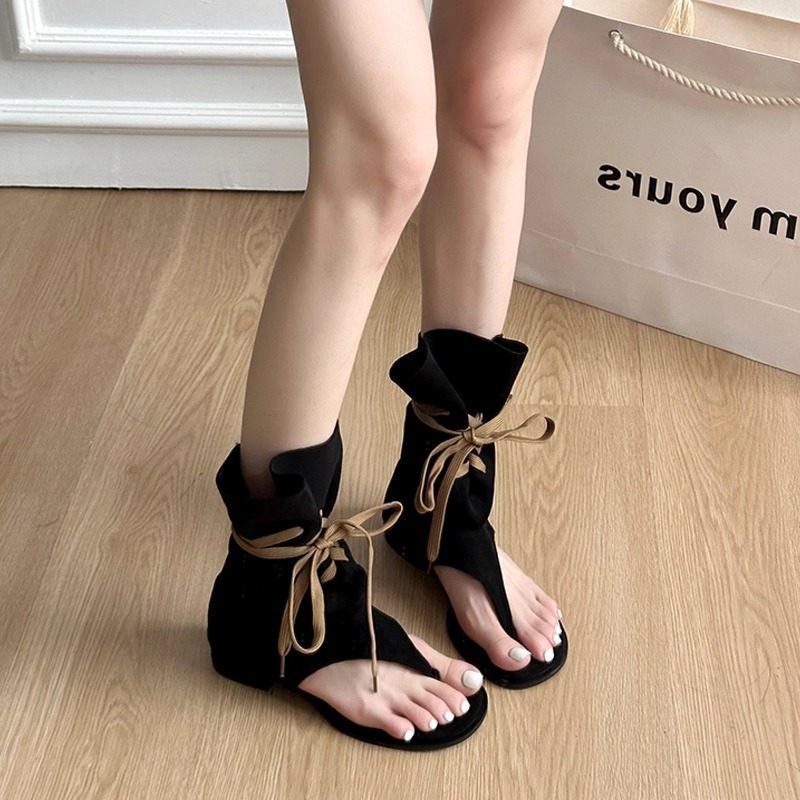 Damen Mittelhohe Sandalen‑Stiefelette mit Wickel‑Schnürung Drune
