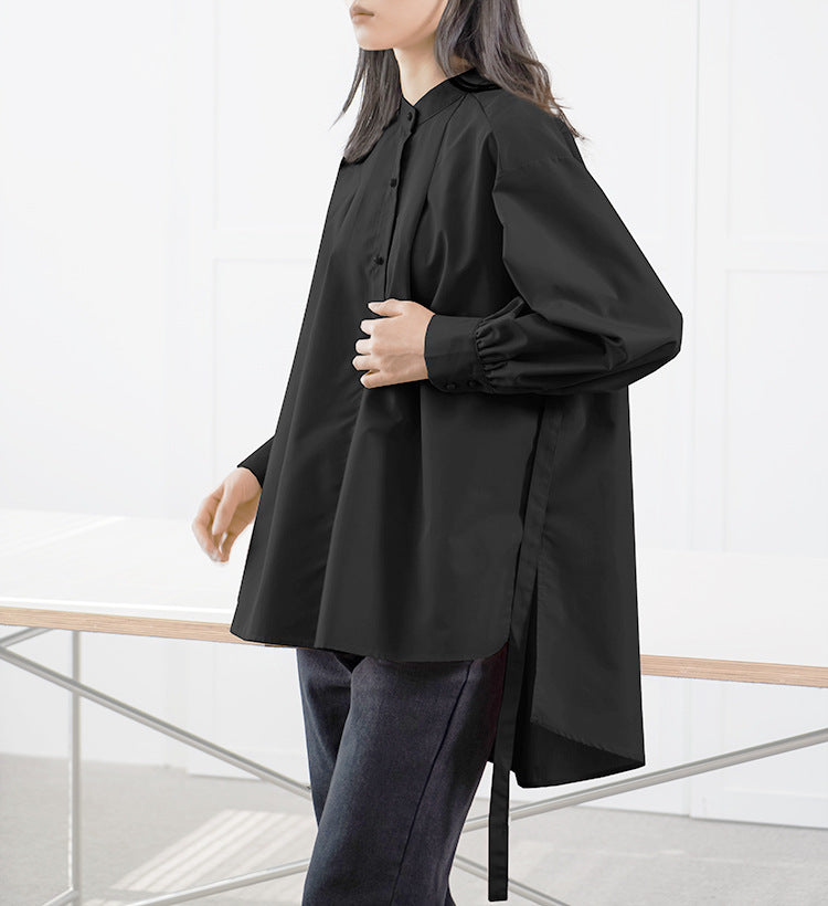 Damen Hemdbluse mit elegantem Stehkragen und lässigem Schnitt Drune