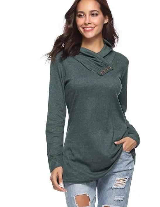 Damen Kuscheliger Langarm-Pullover mit modernem Stehkragen und dekorativen Knopfdetails Drune